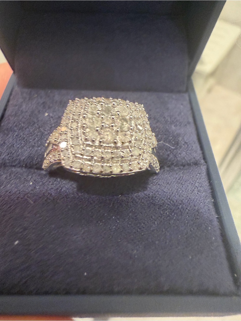 Sterling Silver Cluster 1ctw Cushion Cut Cocktail Ring in White